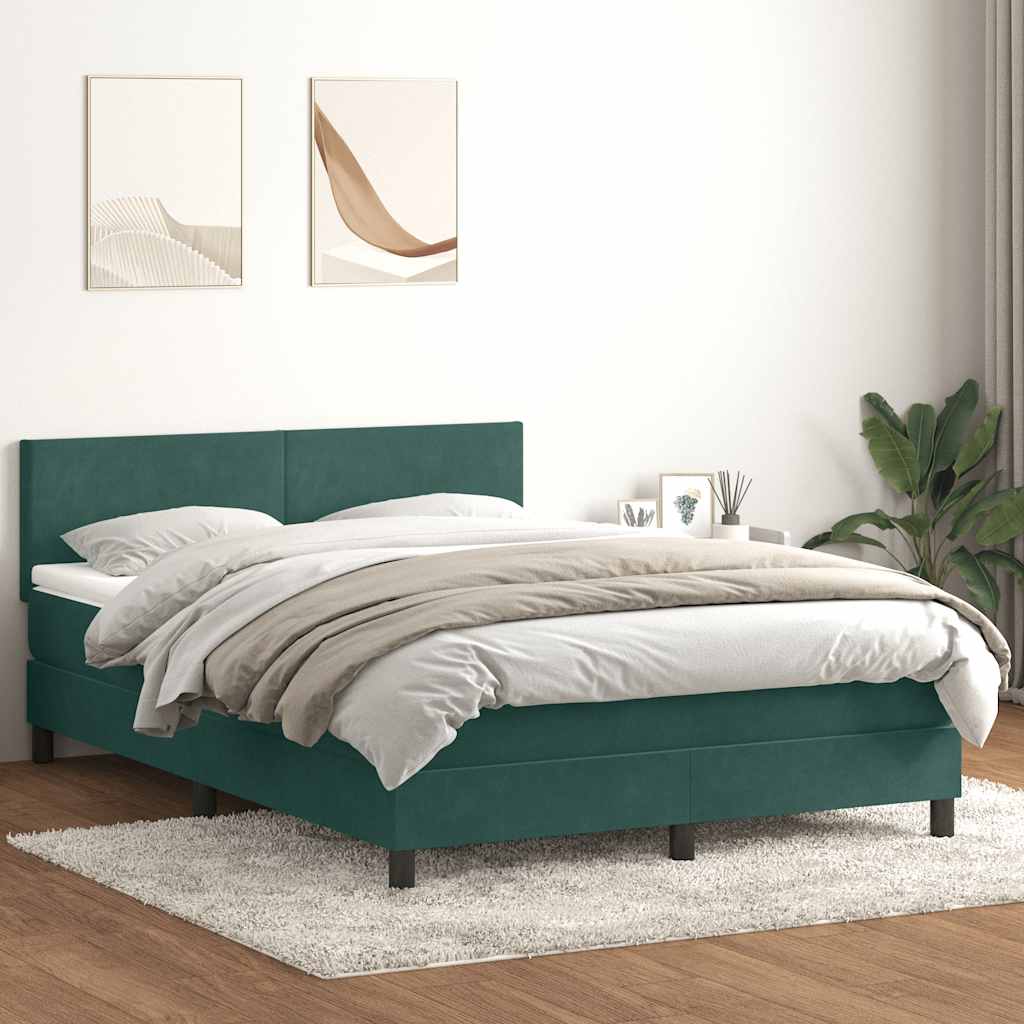 vidaXL Cama box spring con colchón terciopelo verde oscuro 160x220 cm