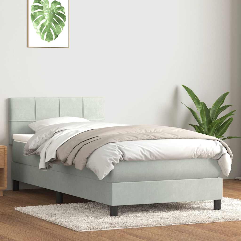 vidaXL Cama box spring con colchón terciopelo gris claro 90x220 cm