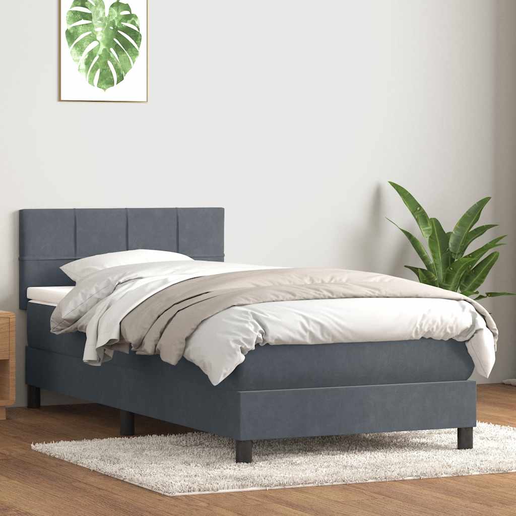 vidaXL Cama box spring con colchón terciopelo gris oscuro 90x220 cm