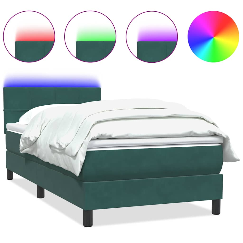 vidaXL Cama box spring con colchón terciopelo verde oscuro 90x220 cm