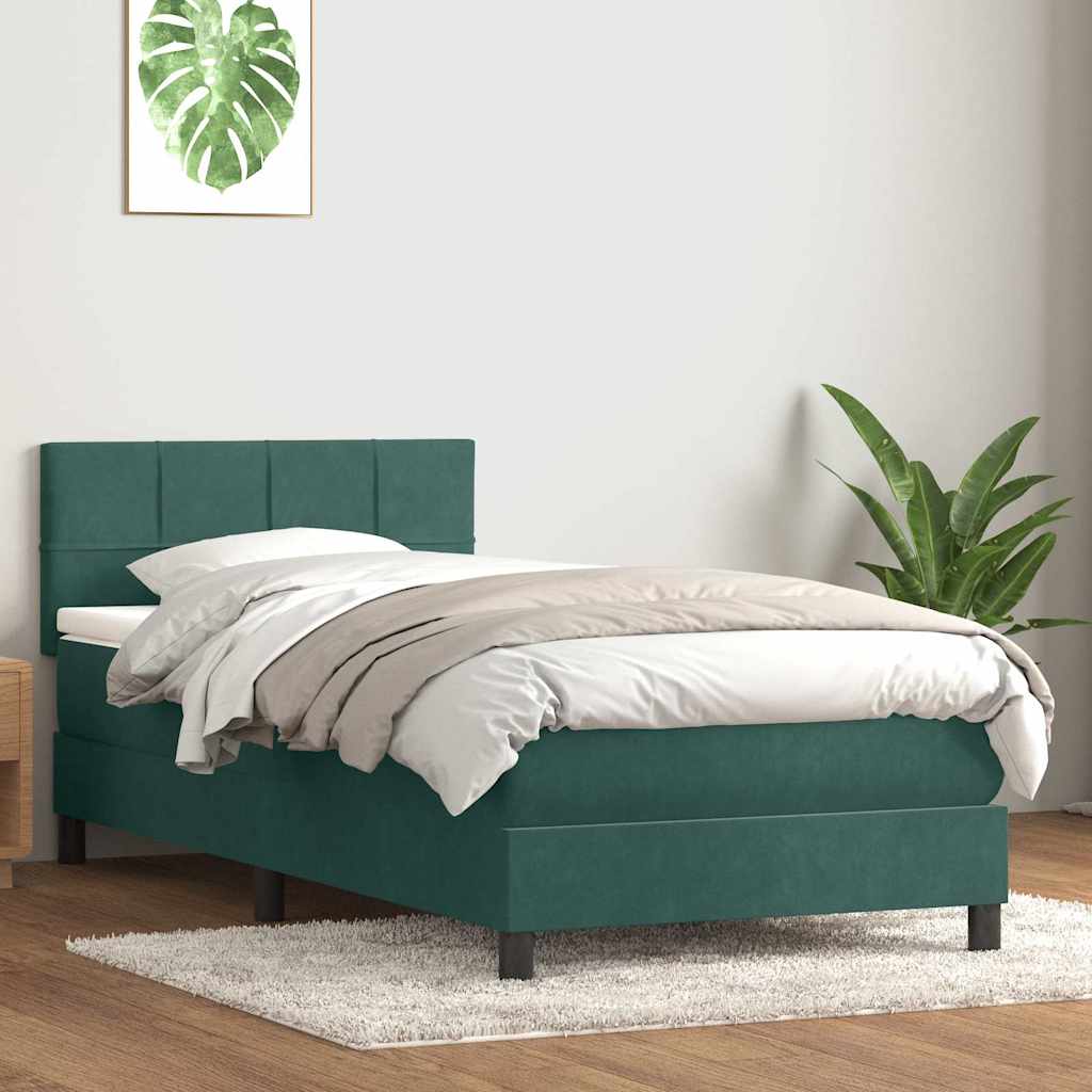 vidaXL Cama box spring con colchón terciopelo verde oscuro 90x220 cm