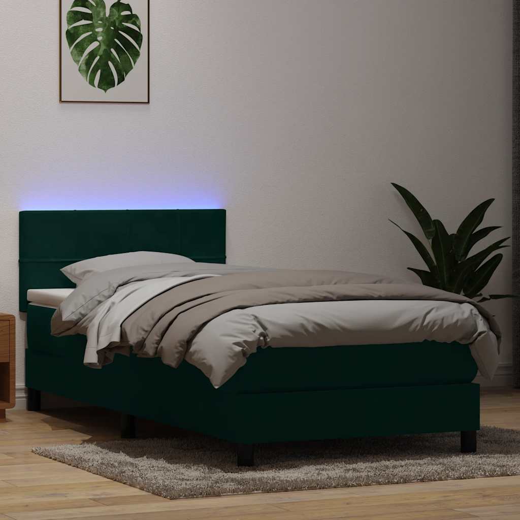 vidaXL Cama box spring con colchón terciopelo verde oscuro 90x220 cm