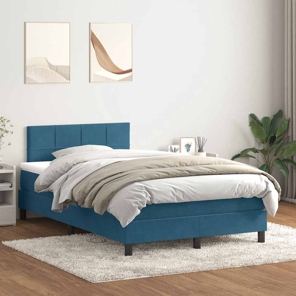 vidaXL Cama box spring con colchón terciopelo azul oscuro 120x220 cm