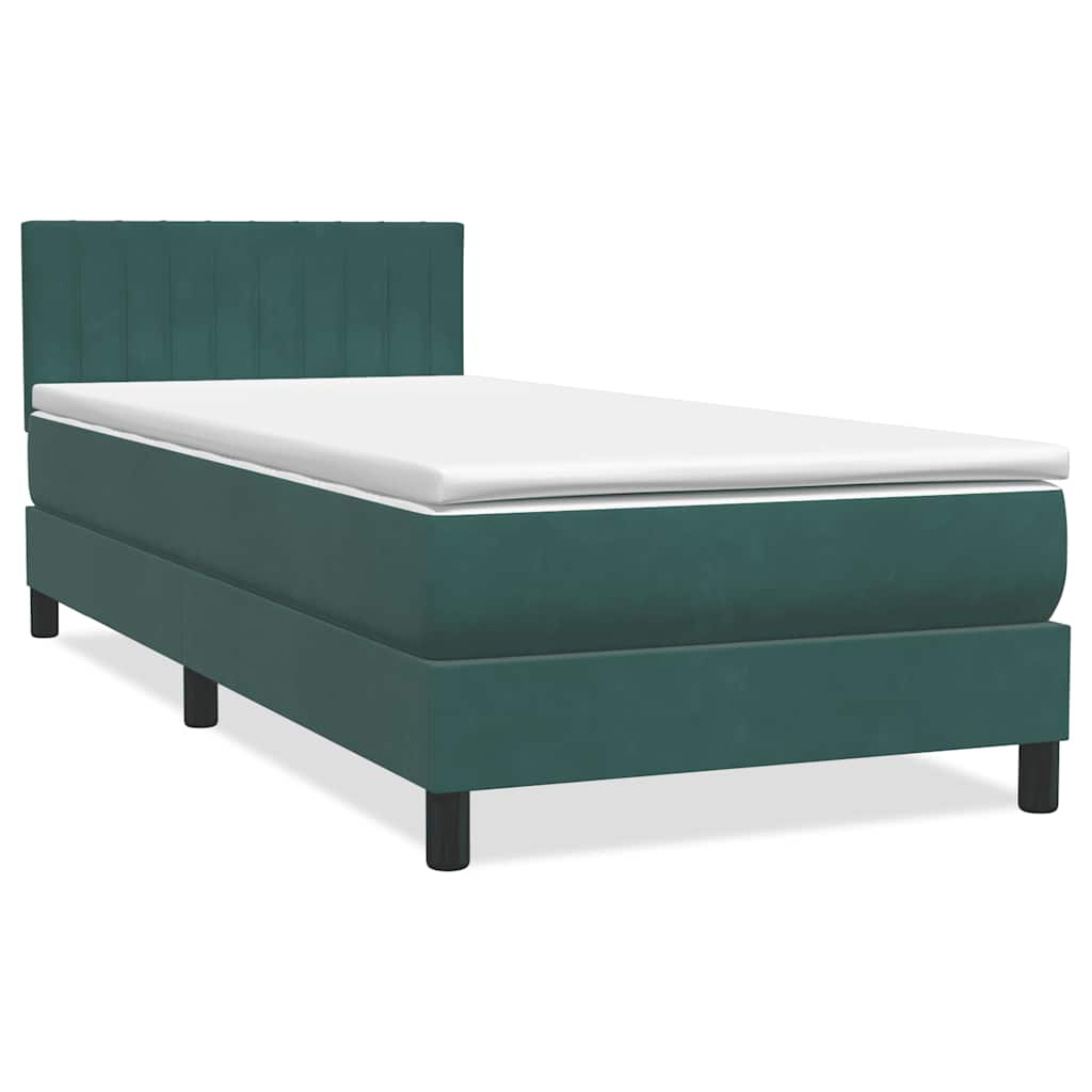 vidaXL Cama box spring con colchón terciopelo verde oscuro 80x210 cm