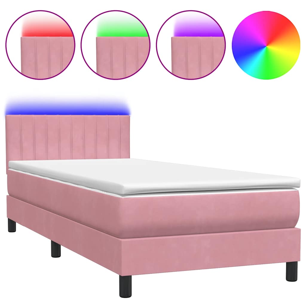 vidaXL Cama box spring con colchón terciopelo rosa 80x210 cm