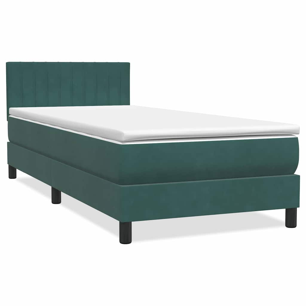 vidaXL Cama box spring con colchón terciopelo verde oscuro 100x210 cm