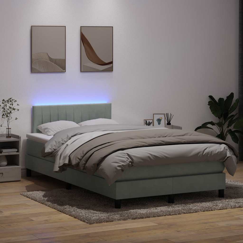 vidaXL Cama box spring con colchón terciopelo gris claro 120x210 cm