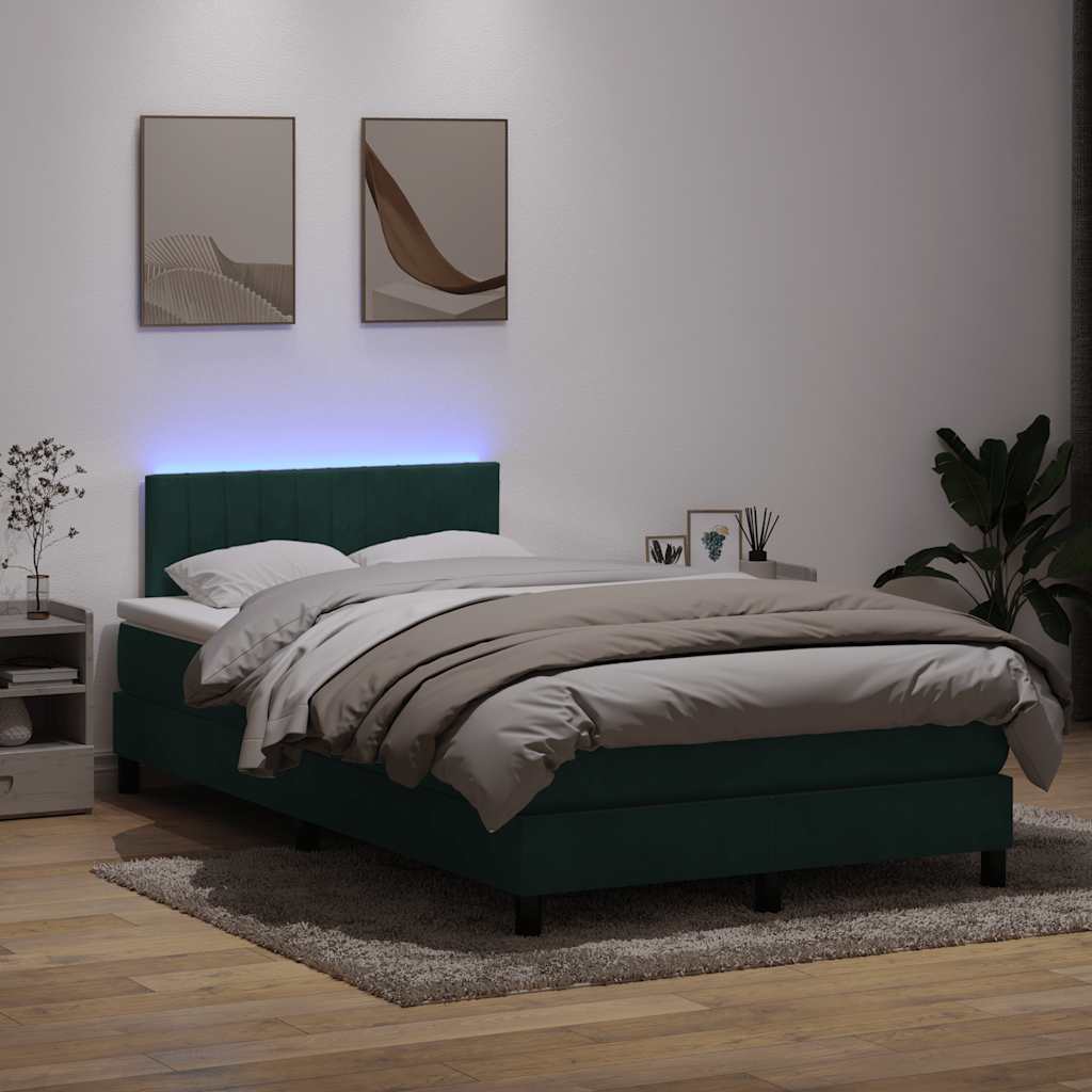 vidaXL Cama box spring con colchón terciopelo verde oscuro 120x210 cm