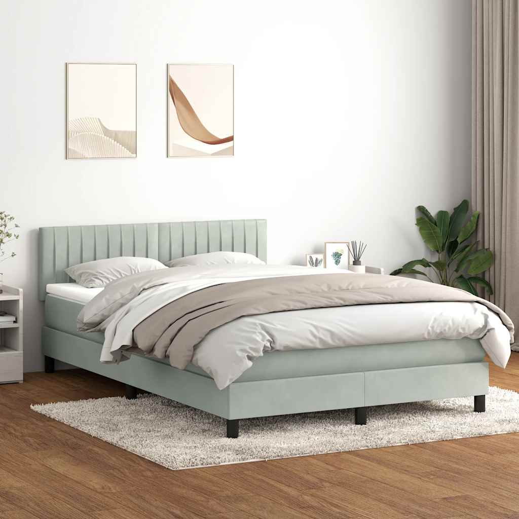 vidaXL Cama box spring con colchón terciopelo gris claro 140x210 cm