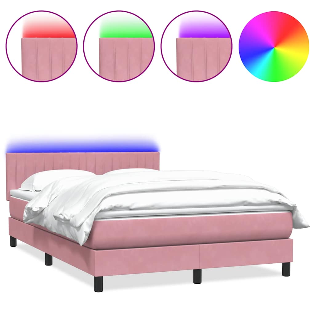 vidaXL Cama box spring con colchón terciopelo rosa 140x210 cm