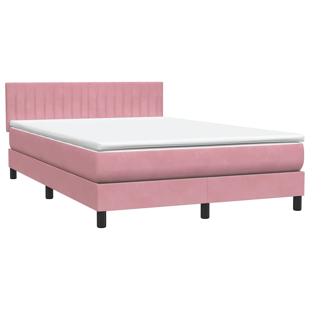 vidaXL Cama box spring con colchón terciopelo rosa 140x210 cm