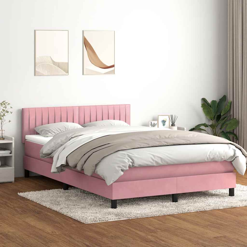 vidaXL Cama box spring con colchón terciopelo rosa 160x210 cm