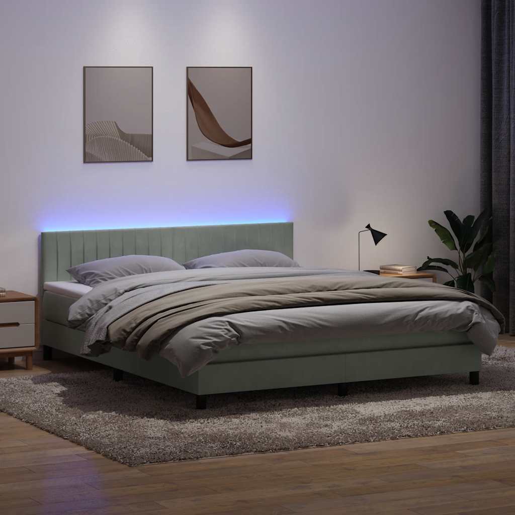 vidaXL Cama box spring con colchón terciopelo gris claro 180x210 cm