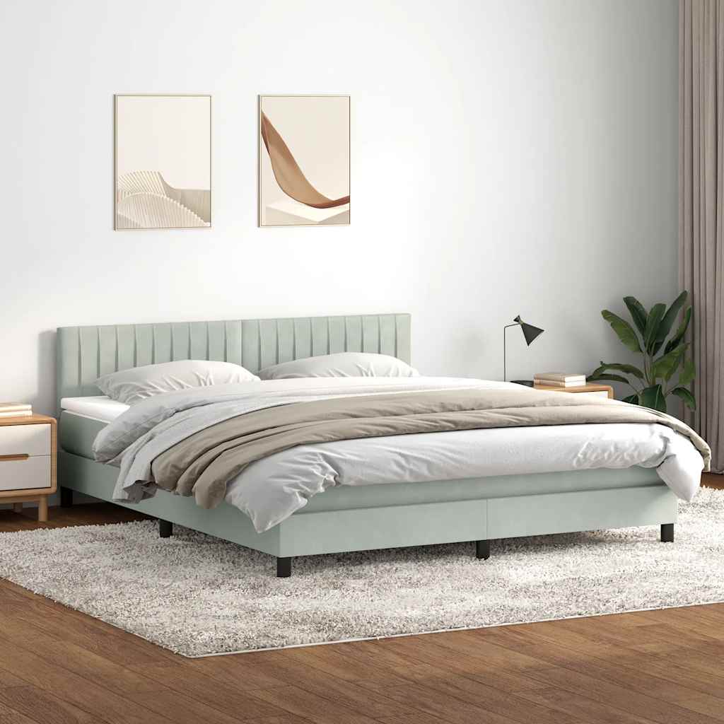 vidaXL Cama box spring con colchón terciopelo gris claro 180x210 cm