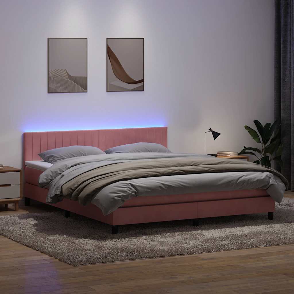 vidaXL Cama box spring con colchón terciopelo rosa 180x210 cm