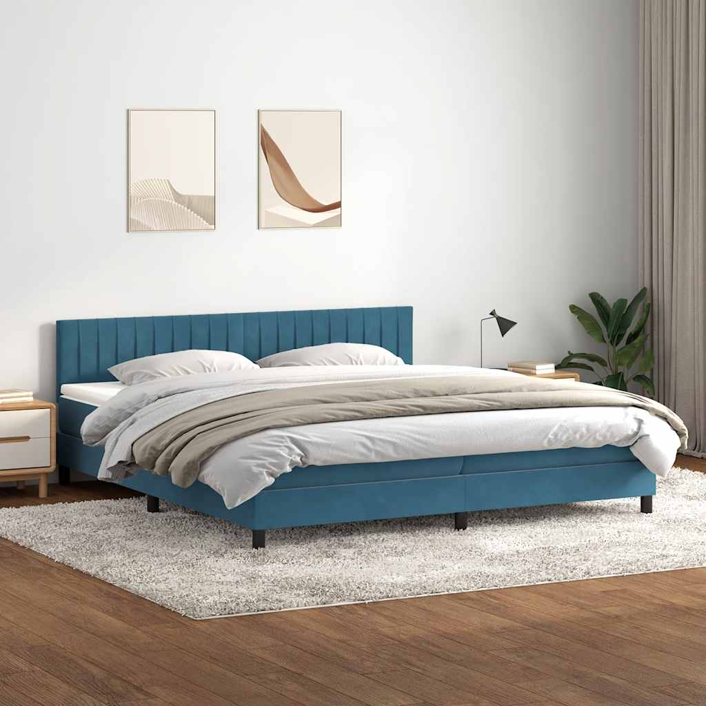 vidaXL Cama box spring con colchón terciopelo azul oscuro 200x210 cm