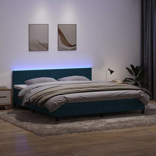 vidaXL Cama box spring con colchón terciopelo azul oscuro 200x210 cm