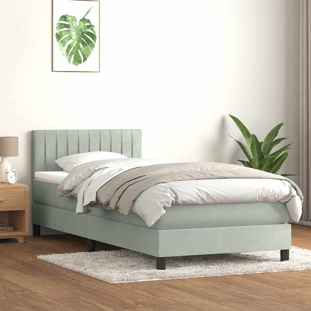 vidaXL Cama box spring con colchón terciopelo gris claro 90x220 cm