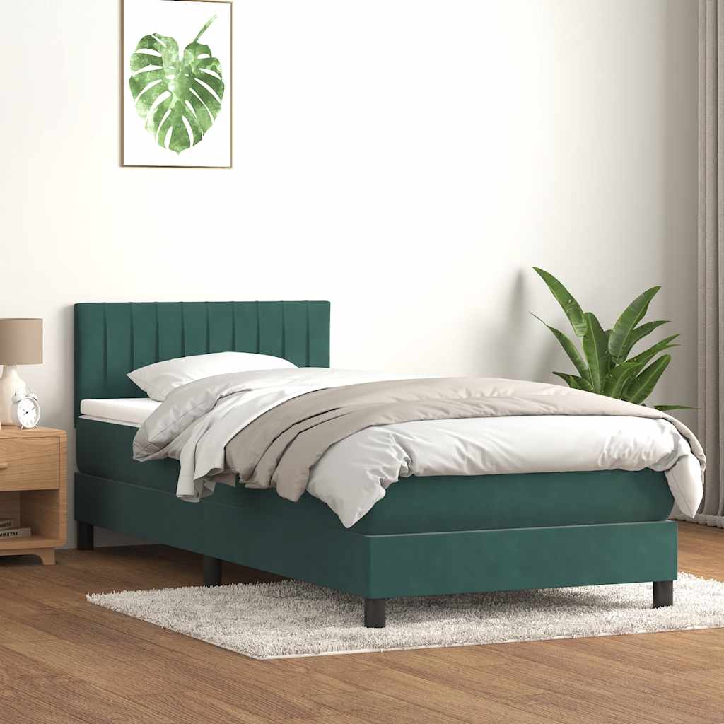 vidaXL Cama box spring con colchón terciopelo verde oscuro 90x220 cm