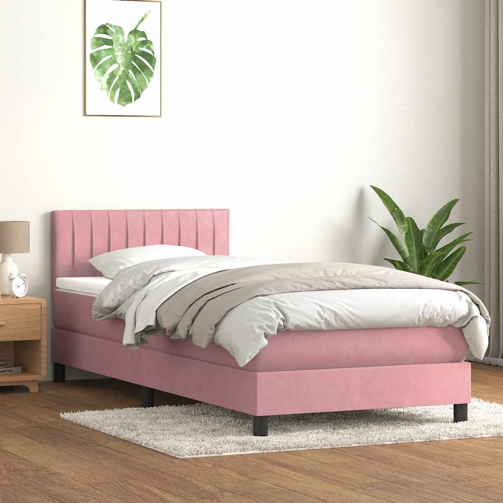 vidaXL Cama box spring con colchón terciopelo rosa 90x220 cm