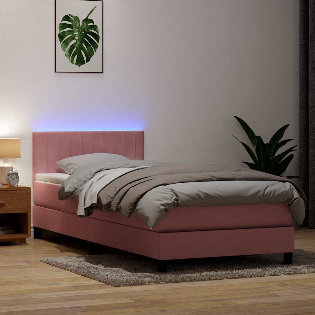 vidaXL Cama box spring con colchón terciopelo rosa 90x220 cm