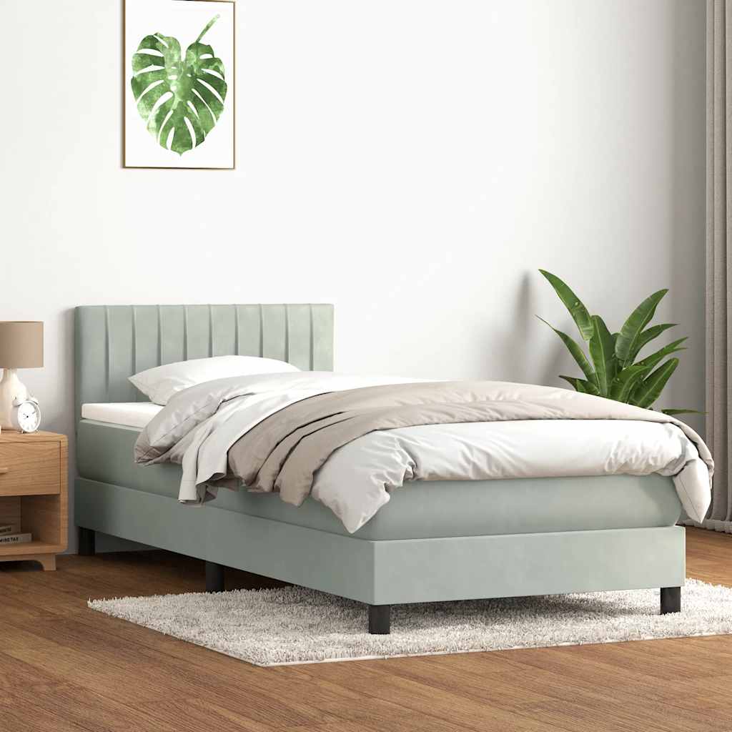 vidaXL Cama box spring con colchón terciopelo gris claro 100x220 cm