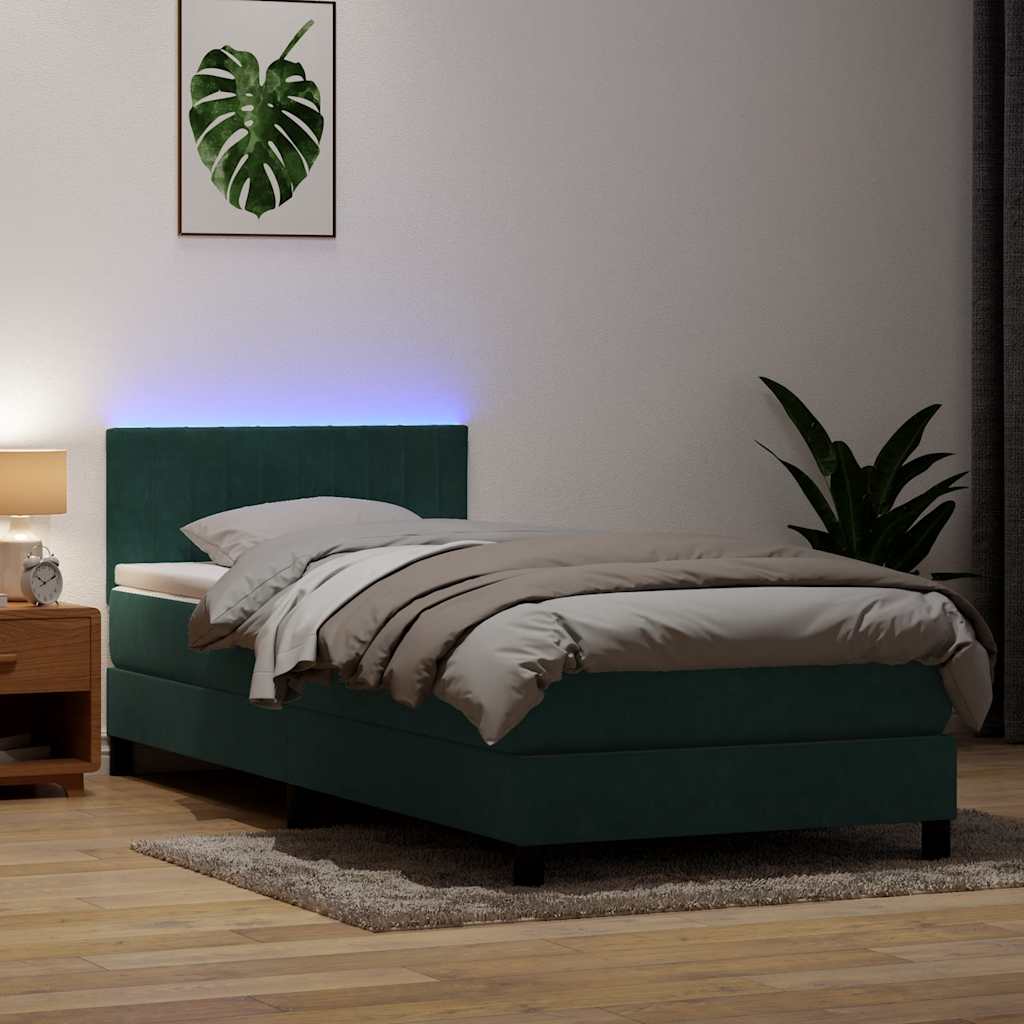 vidaXL Cama box spring con colchón terciopelo verde oscuro 100x220 cm