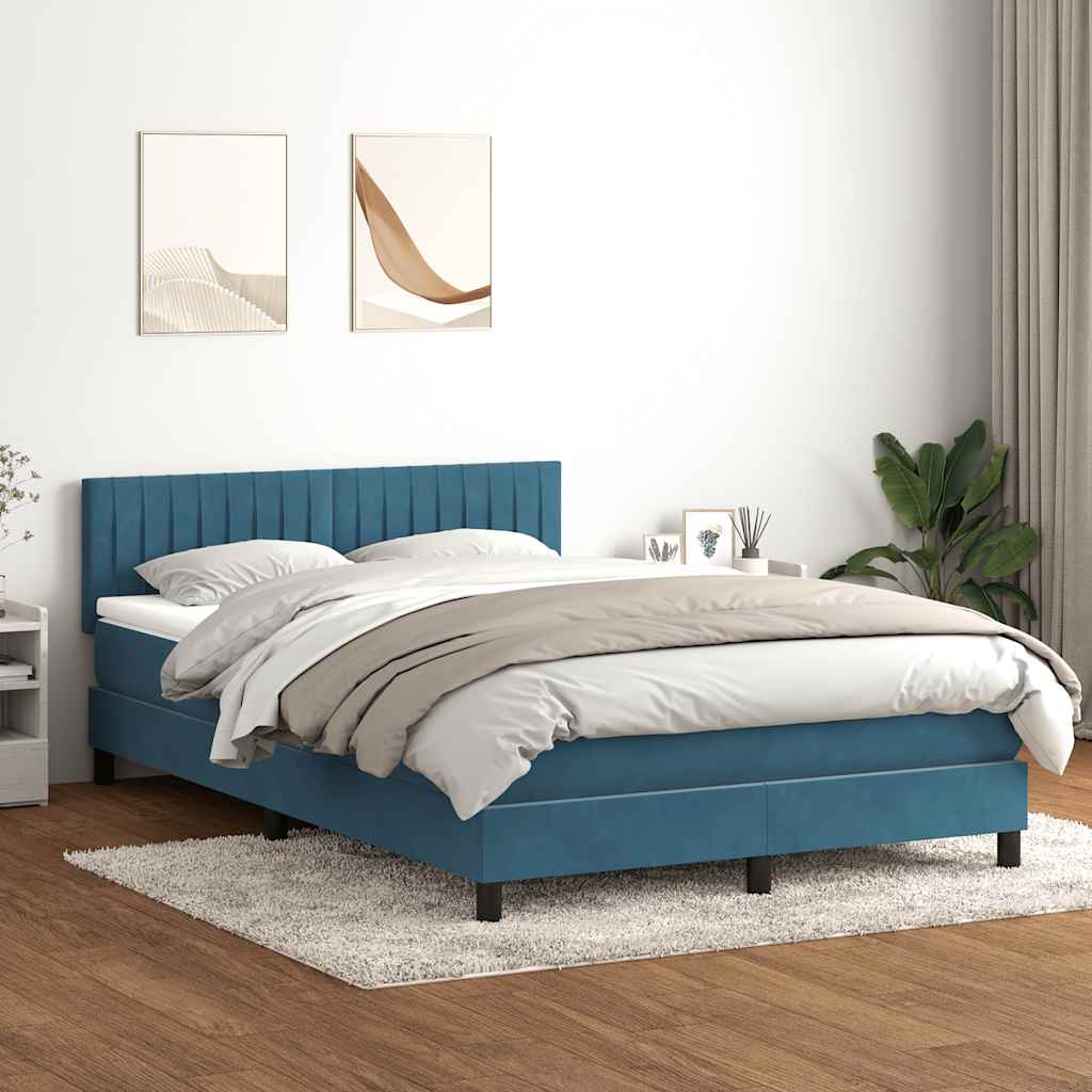 vidaXL Cama box spring con colchón terciopelo azul oscuro 140x220 cm