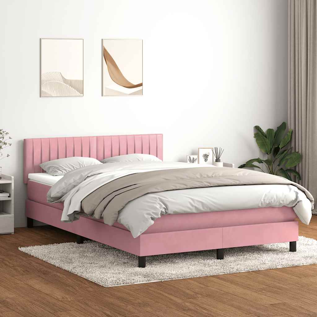 vidaXL Cama box spring con colchón terciopelo rosa 140x220 cm