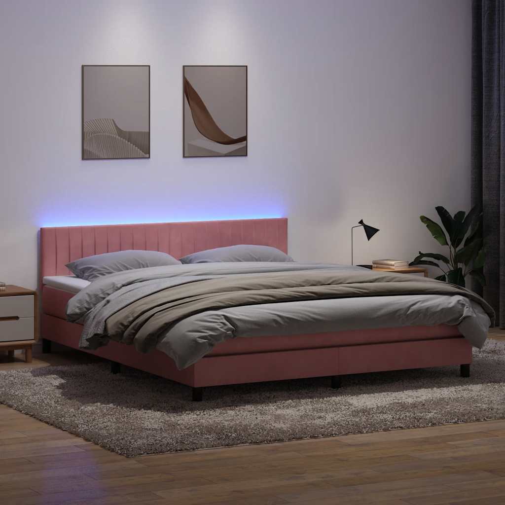 vidaXL Cama box spring con colchón terciopelo rosa 180x220 cm