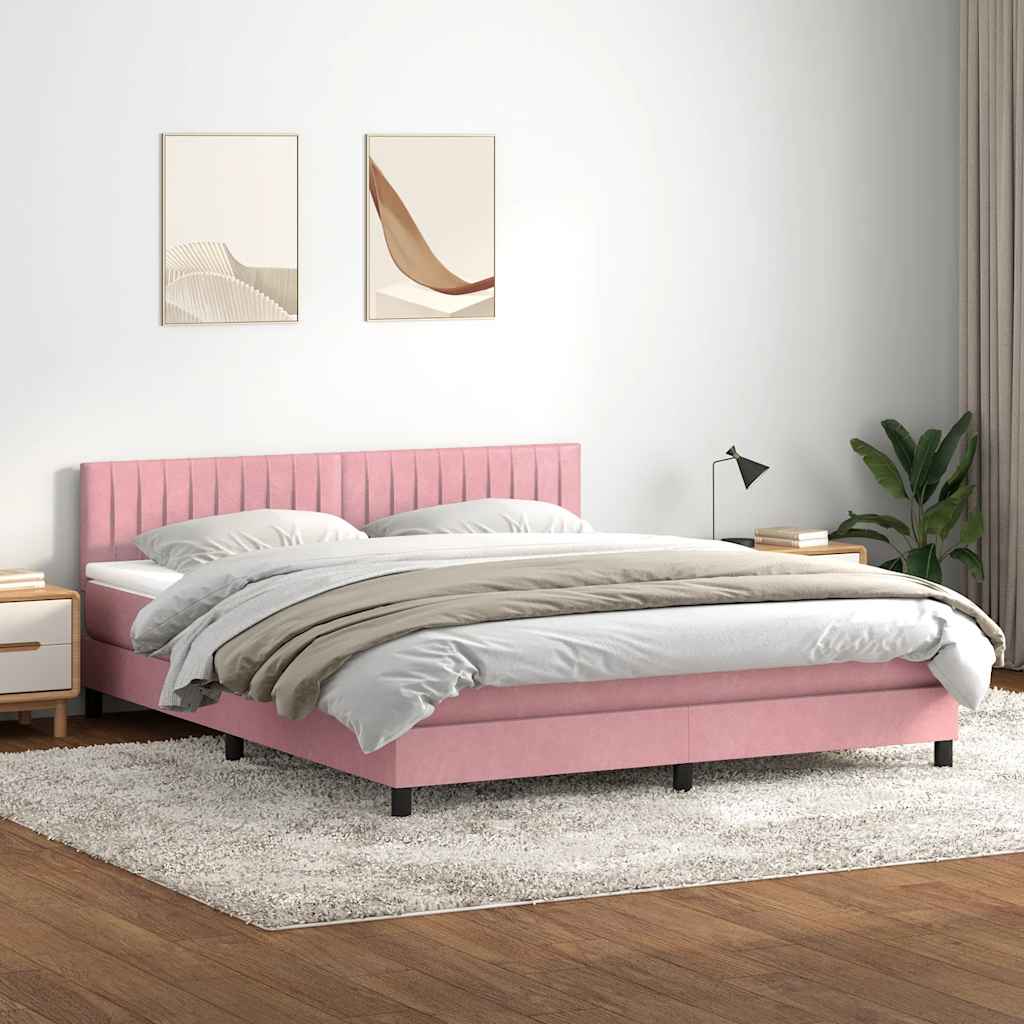 vidaXL Cama box spring con colchón terciopelo rosa 180x220 cm