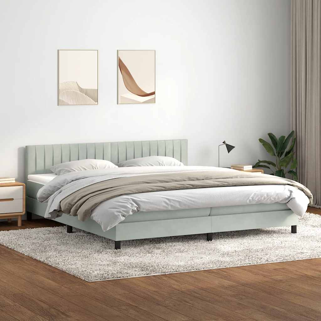 vidaXL Cama box spring con colchón terciopelo gris claro 200x220 cm