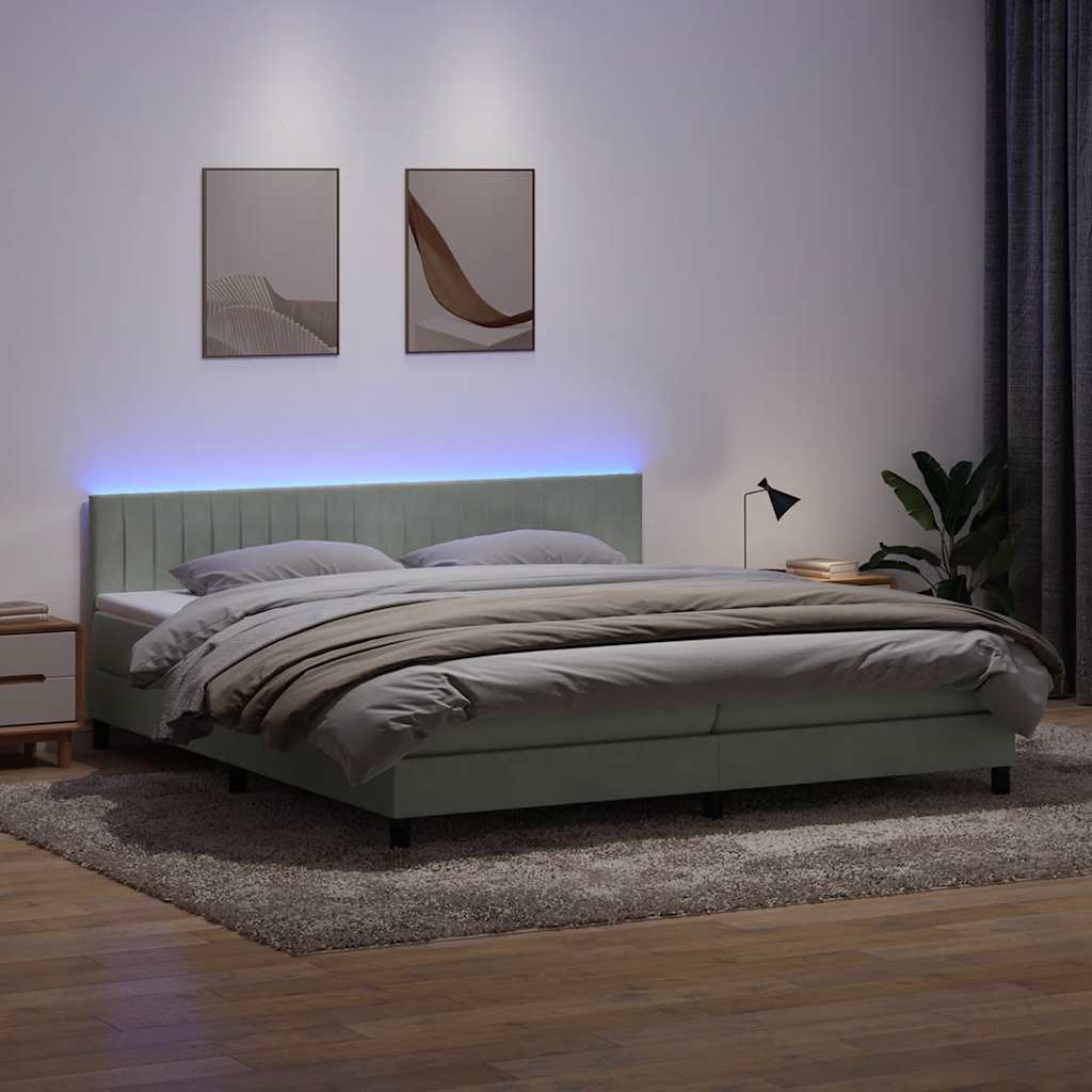 vidaXL Cama box spring con colchón terciopelo gris claro 200x220 cm