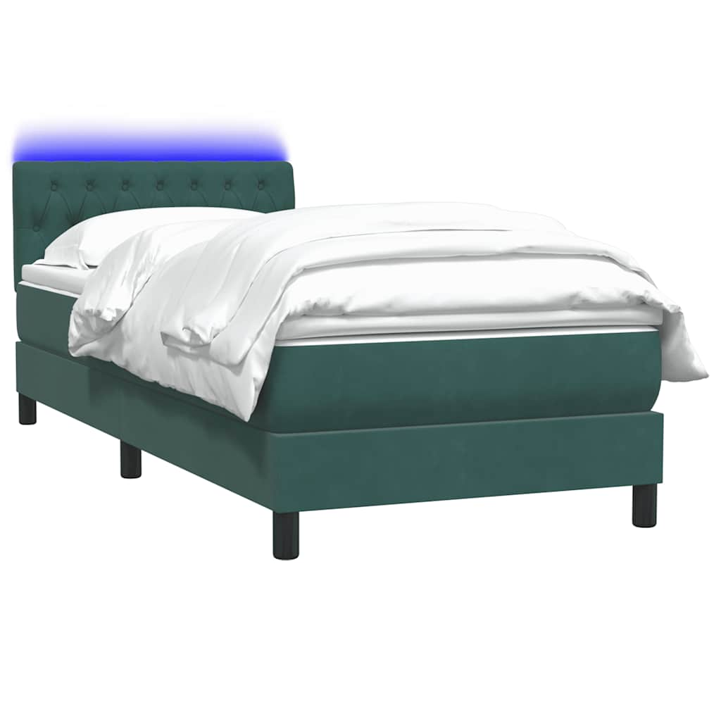 vidaXL Cama box spring con colchón terciopelo verde oscuro 80x210 cm