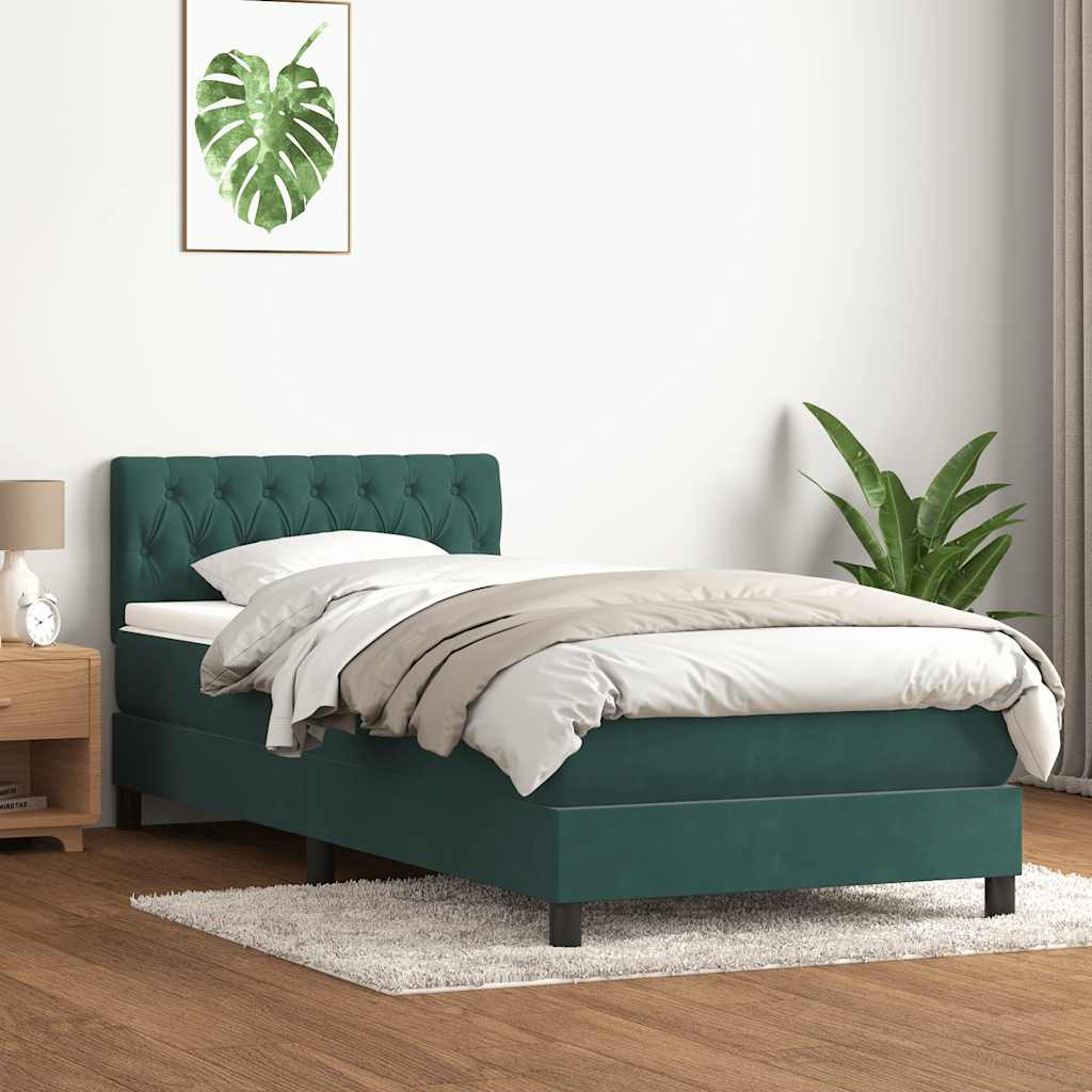 vidaXL Cama box spring con colchón terciopelo verde oscuro 80x210 cm