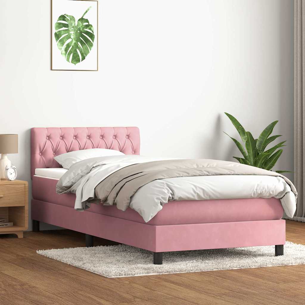 vidaXL Cama box spring con colchón terciopelo rosa 80x210 cm