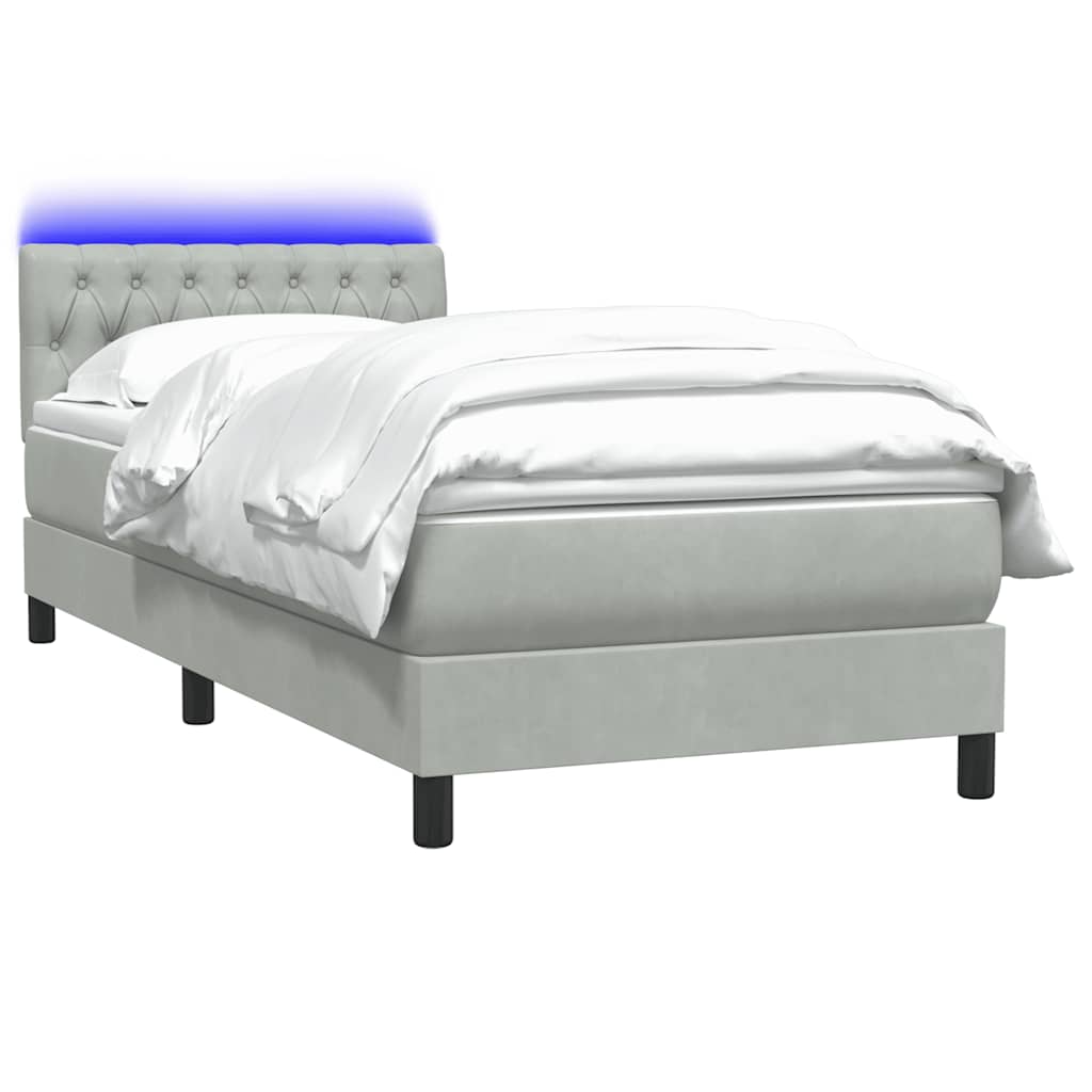 vidaXL Cama box spring con colchón terciopelo gris claro 90x210 cm