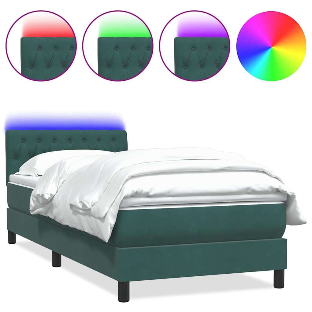 vidaXL Cama box spring con colchón terciopelo verde oscuro 90x210 cm