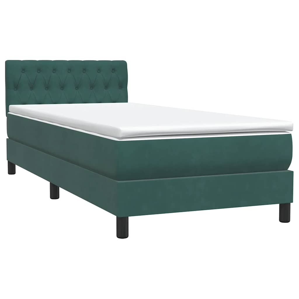 vidaXL Cama box spring con colchón terciopelo verde oscuro 100x210 cm