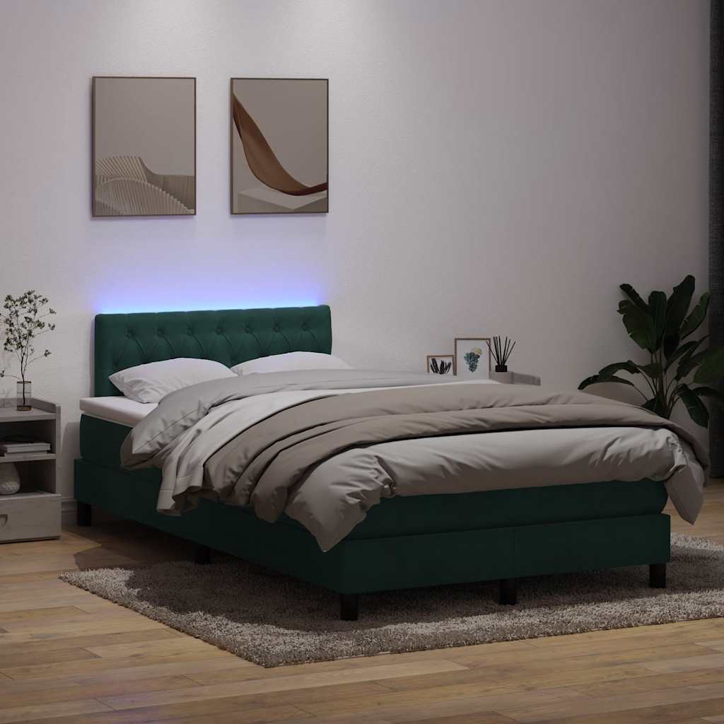 vidaXL Cama box spring con colchón terciopelo verde oscuro 120x210 cm