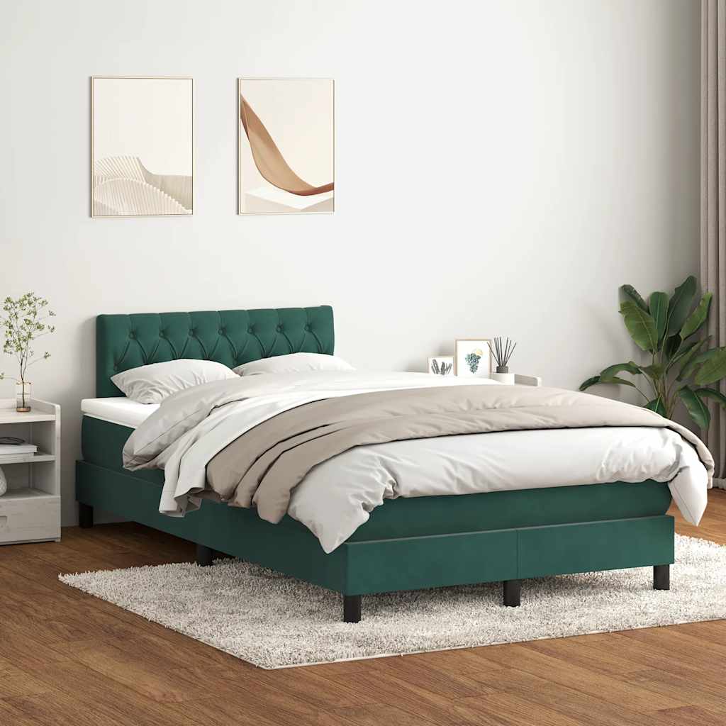 vidaXL Cama box spring con colchón terciopelo verde oscuro 120x210 cm