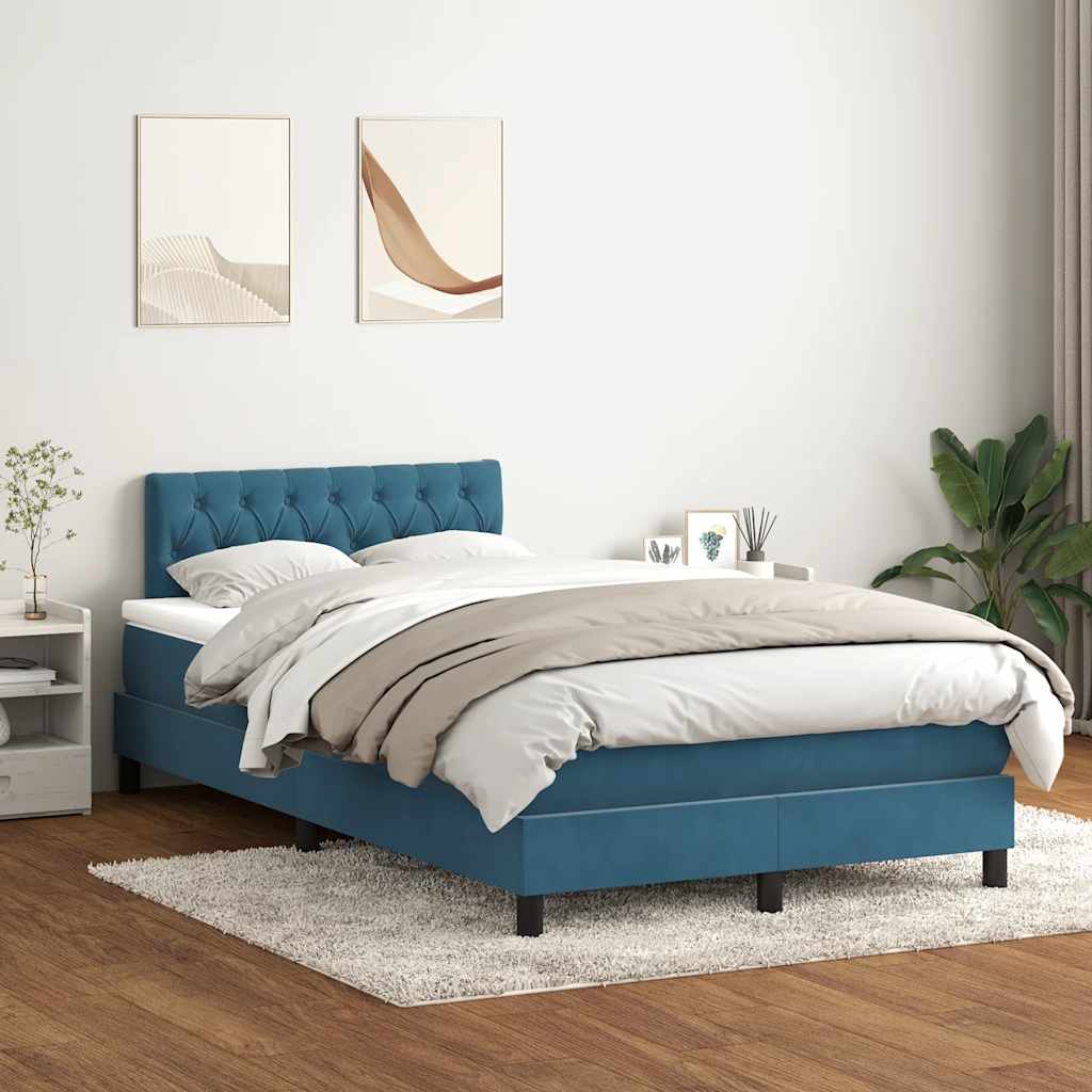 vidaXL Cama box spring con colchón terciopelo azul oscuro 120x210 cm