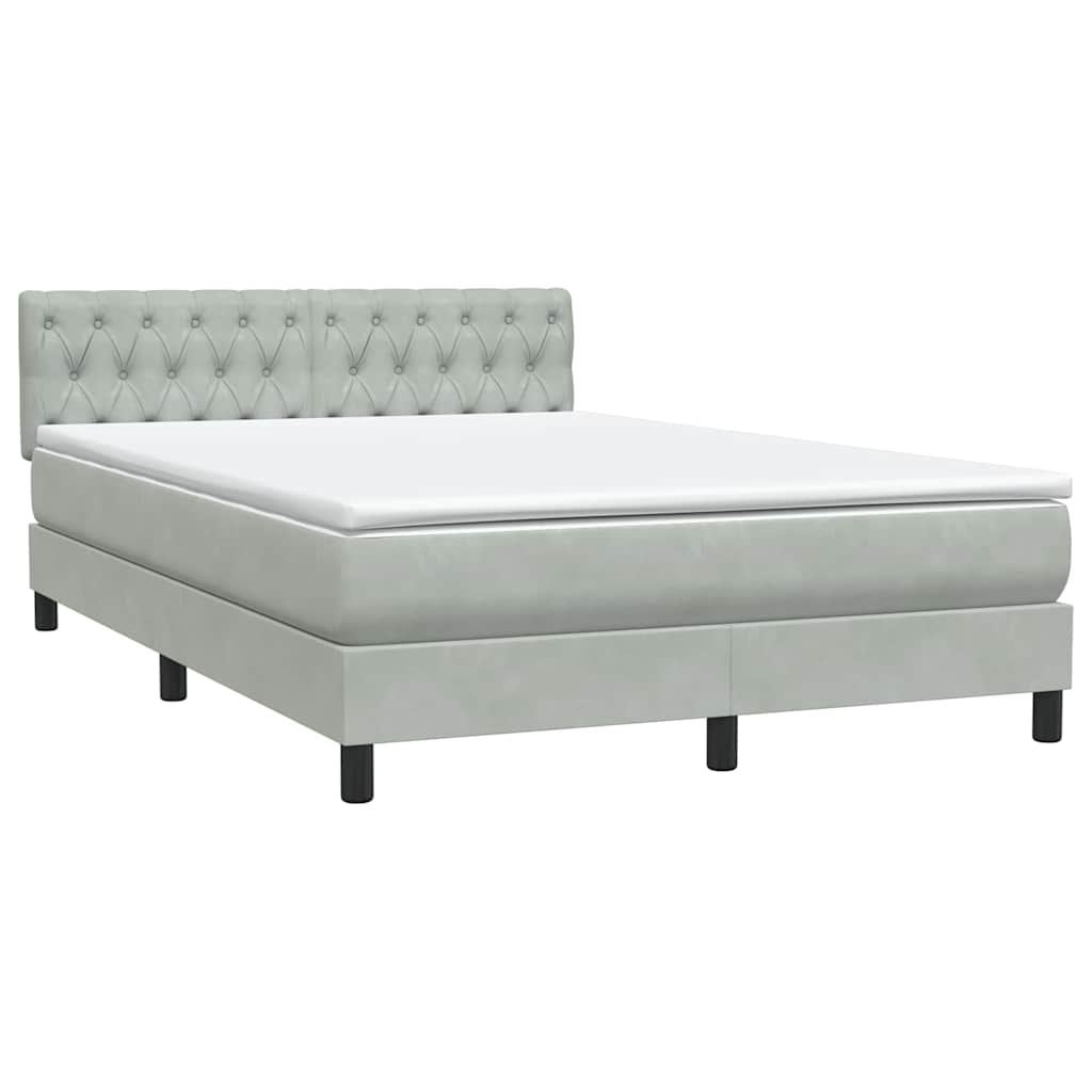 vidaXL Cama box spring con colchón terciopelo gris claro 140x210 cm