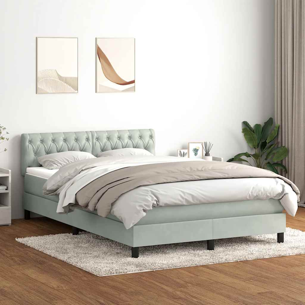 vidaXL Cama box spring con colchón terciopelo gris claro 140x210 cm