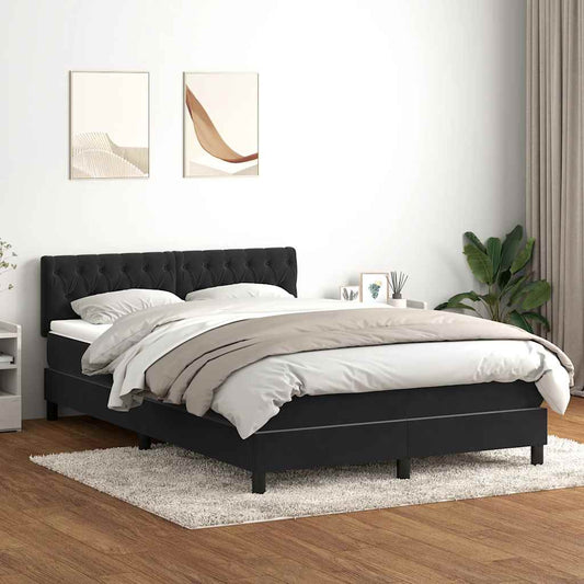 vidaXL Cama box spring con colchón terciopelo negro 140x210 cm