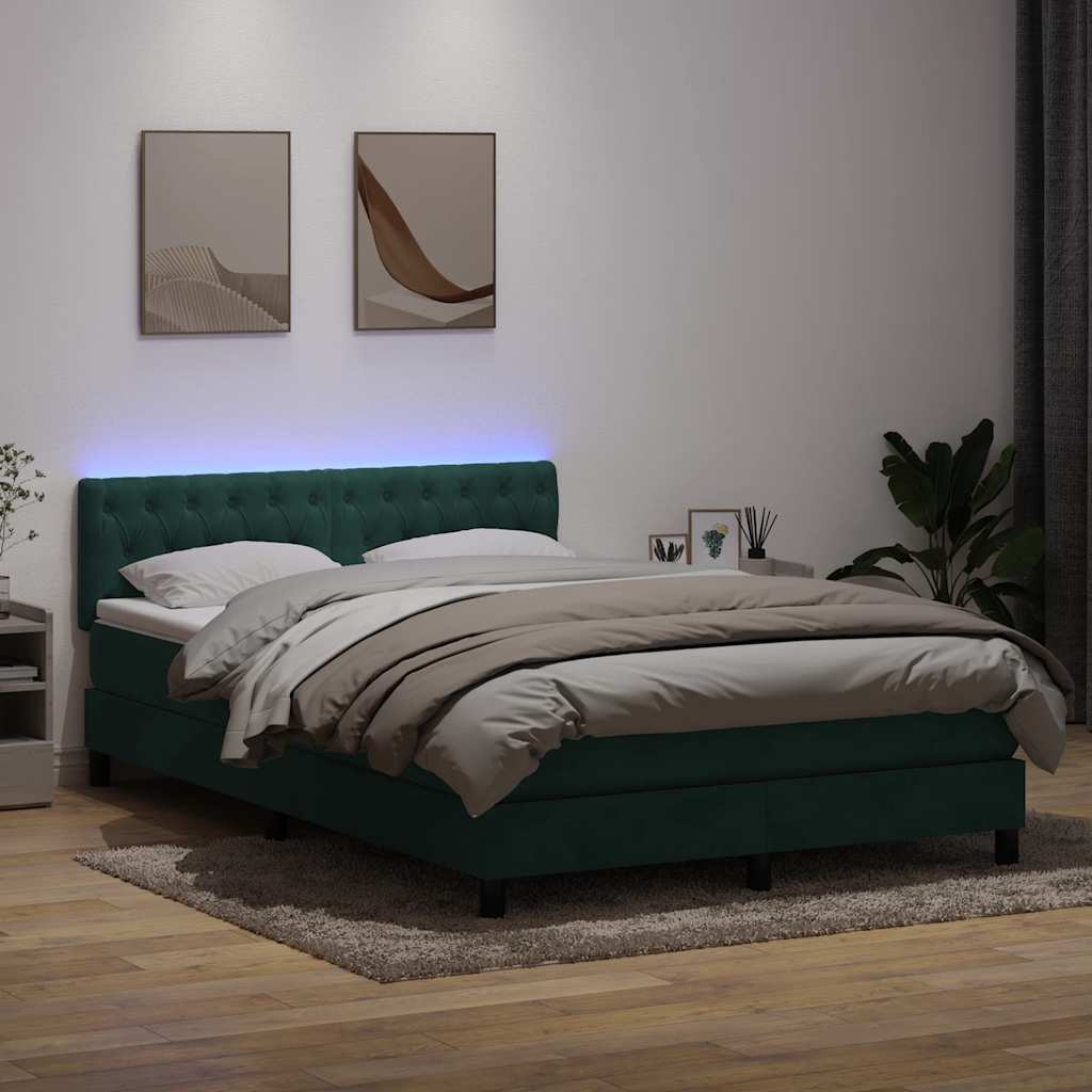 vidaXL Cama box spring con colchón terciopelo verde oscuro 140x210 cm