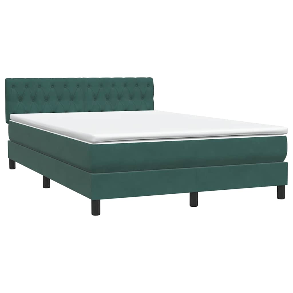 vidaXL Cama box spring con colchón terciopelo verde oscuro 140x210 cm