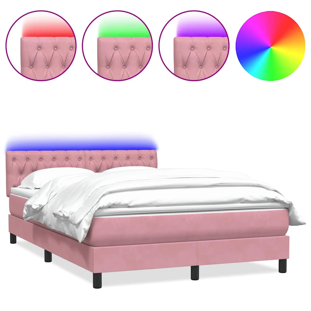 vidaXL Cama box spring con colchón terciopelo rosa 140x210 cm