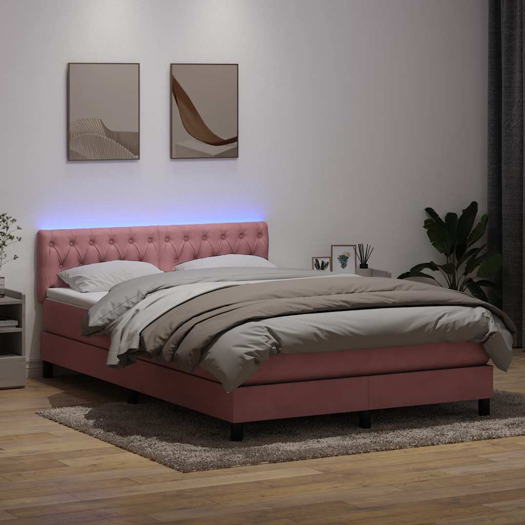 vidaXL Cama box spring con colchón terciopelo rosa 140x210 cm