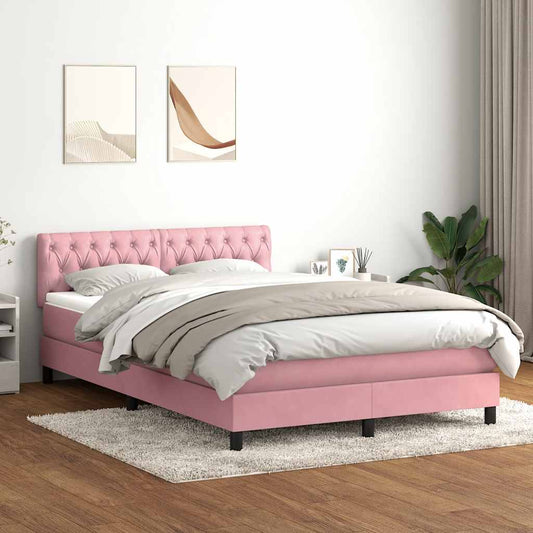 vidaXL Cama box spring con colchón terciopelo rosa 140x210 cm